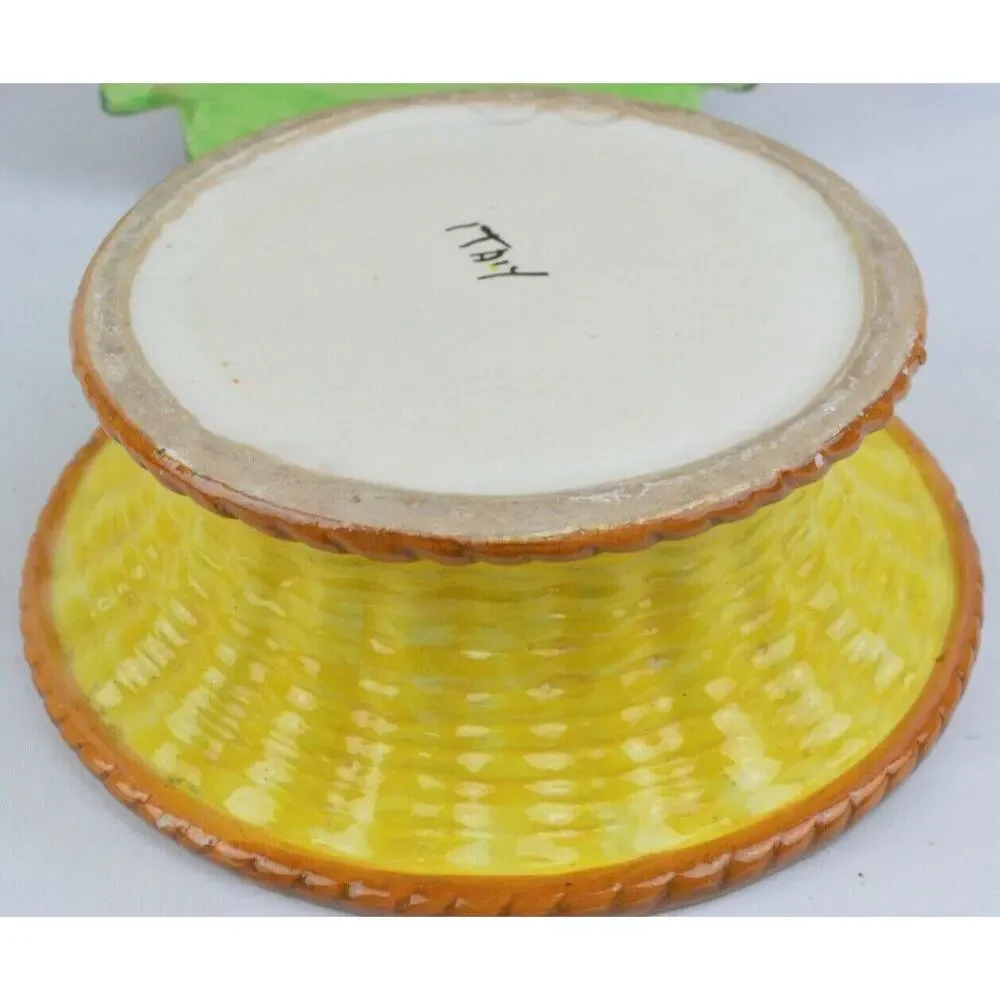 Italian Majolica Ceramic Fruit Basket Canister Jar Lid Centerpiece Antique
